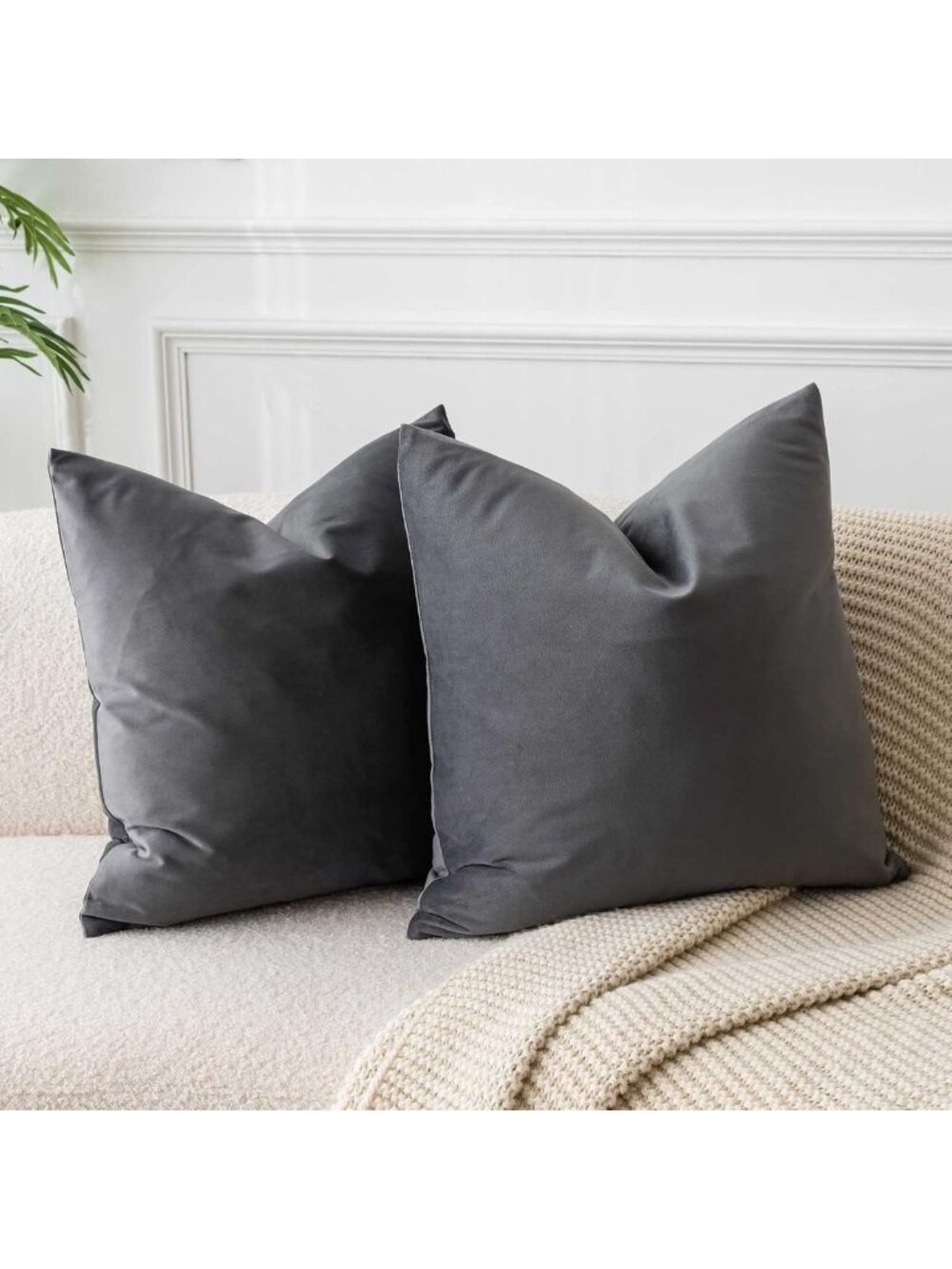 Soft Dark Gray Velvet Throw Pillow Covers 20x20 - Set of 2, Cozy Home Decor